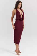 Florentina Merlot Draped Midi Dress