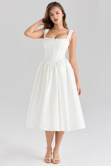 Amara White Stretch Cotton Corset Midi Dress