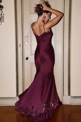 Anastelle Plum Hand Beaded Embellished Satin Maxi Gown - Limited Edition