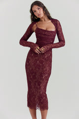 Gaia Claret Lace Midi Dress