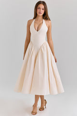 Marilyn Ecru Stretch Cotton Midi Sundress