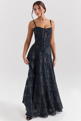 Esme Midnight Blue Lurex Chiffon Maxi Dress