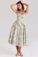 Samaria Sage Floral Print Cotton Midi Dress
