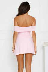 Daisy Daze Off Shoulder Mesh Mini Dress Pink