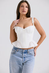Gigou White Peplum Cotton Corset