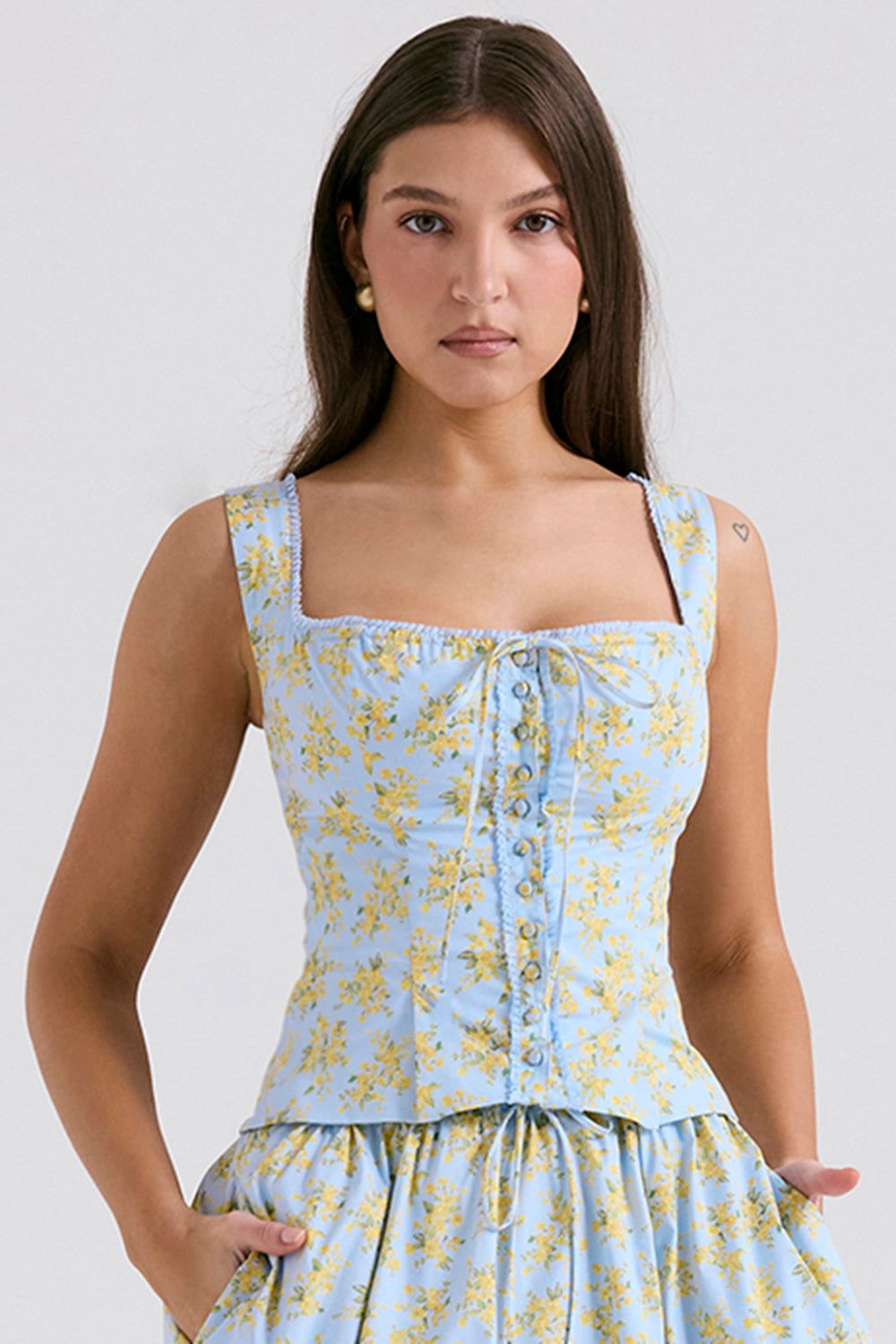 Juana Soft Blue Vintage Floral Print Cotton Top