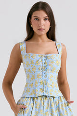 Juana Soft Blue Vintage Floral Print Cotton Top