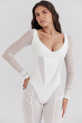 Araminta White Long Sleeve Mesh Corset