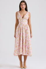 Emmelina Pink Meadow Print Cotton Corset Sundress