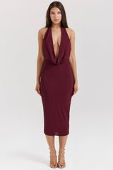 Florentina Merlot Draped Midi Dress