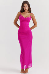 Nalini Fuchsia Stretch Mesh Maxi Dress