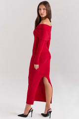 Faith Holly Red Cashmere Blend Midi Skirt