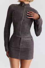 Mistress Rocks Vintage Cocoa Waxed Cotton Mini Skirt - SALE