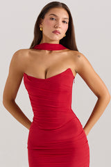 Hallie Holly Red Strapless Corset Top with Detachable Neck Scarf