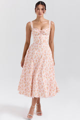 Rosalee Peach Poppy Print Cotton Bustier Sundress