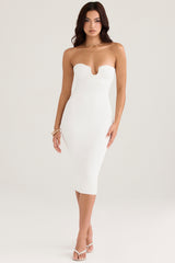 Oriana White Ribbed Knit Strapless Midi Dress