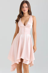 Sabella Pink Satin Asymmetric Handkerchief Hem Midi Dress