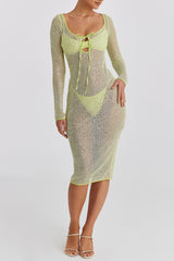 Mistress Rocks Lime Sequinned Crochet Midi Dress With Matching Underwear - SALE