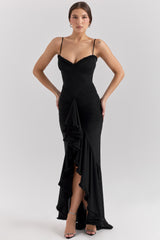 Gabbi Black Mesh Ruffled Front Gown