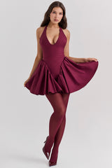 Valentia Wine Halter Mini Dress