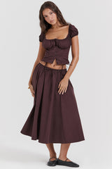 Cora Rich Brown Gathered Midi Skirt