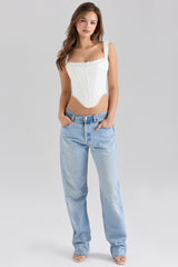 Adina White Stretch Cotton Scallop Trim Corset Top