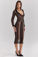 Loula Black Plunge Midi Dress - SALE