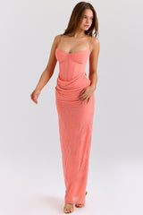 Carmella Coral Embellished Hand Beaded Maxi Dress
