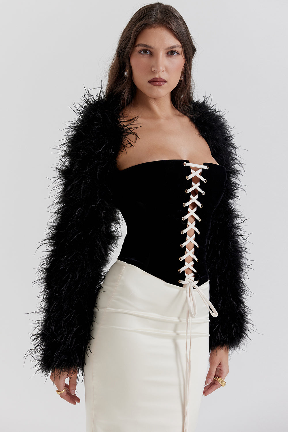 Ash Black Marabou Sleeve Jacket