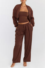 Mistress Rocks Cocoa Pleated Wide Leg Trousers - SALE