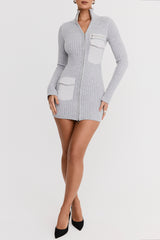 Mistress Rocks Grey Marl Rib Knit Mini Dress - SALE