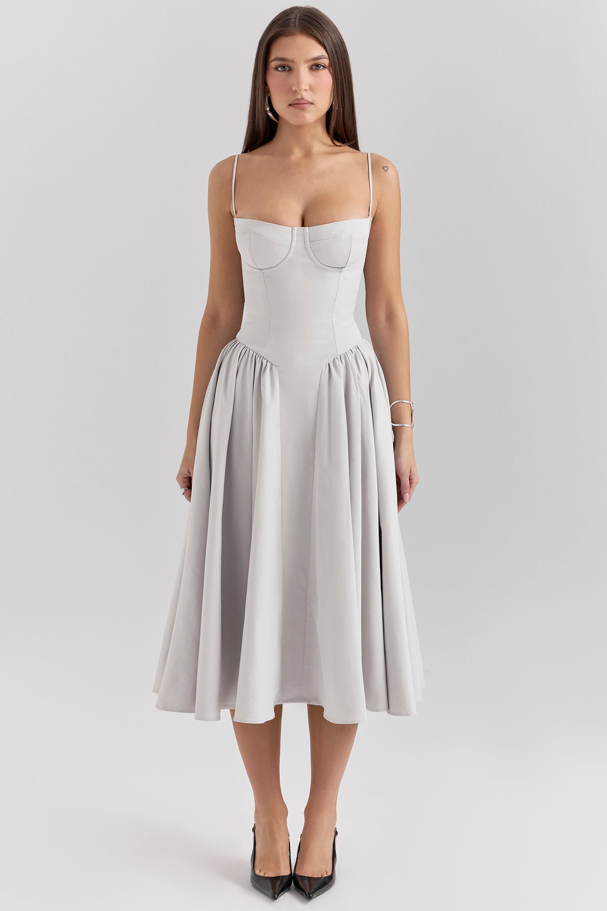 Samaria Dove Grey Corset Midi Dress