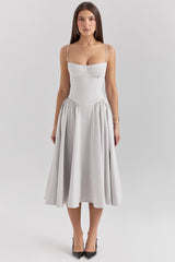 Samaria Dove Grey Corset Midi Dress