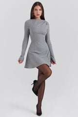 Angelique Grey A-Line Long Sleeve Mini  Dress - SALE