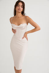 Myrna Crystal Satin Corset Midi Dress