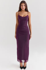 Nalini Grape Mesh Corset Maxi Dress