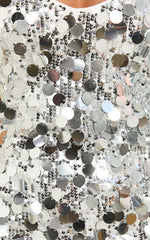 Amore Mini Dress Sequin V Neck Slip Dress in Silver