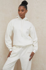 Halo Off White Cotton Fleece-Back Oversized Hoodie