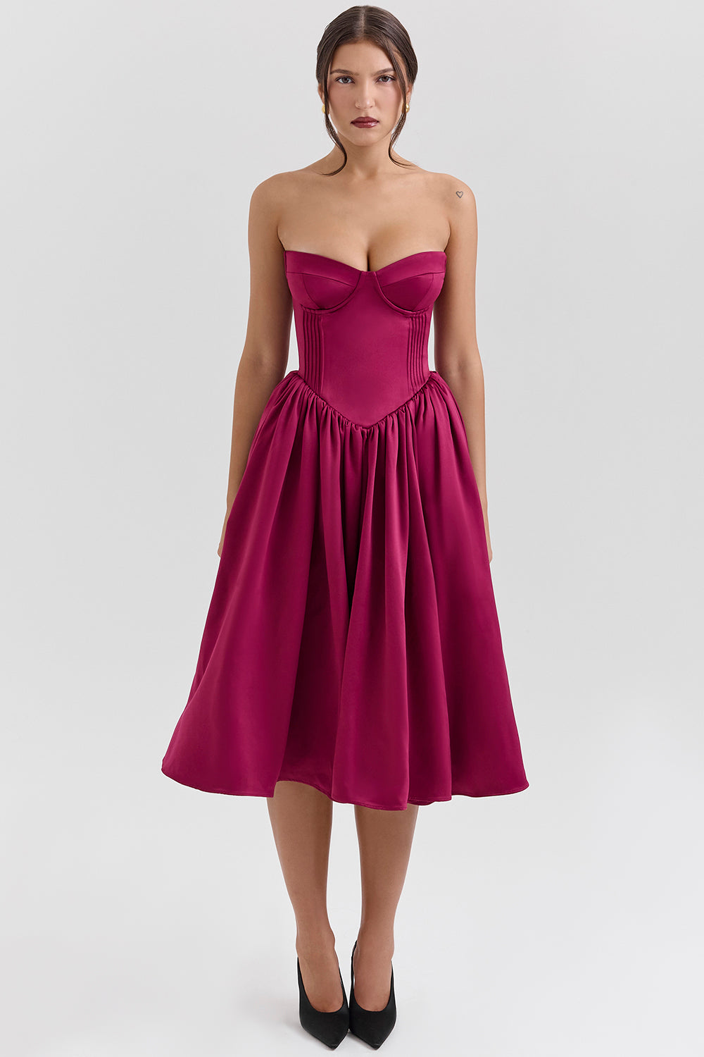 Coco Burgundy Satin Tulle Midi Dress - SALE