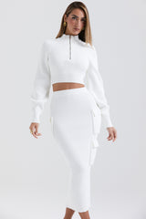 Maeve White Ribbed Knit Cargo Skirt - SALE