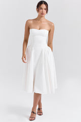 Georgiana White Cotton Strapless Midi Sundress