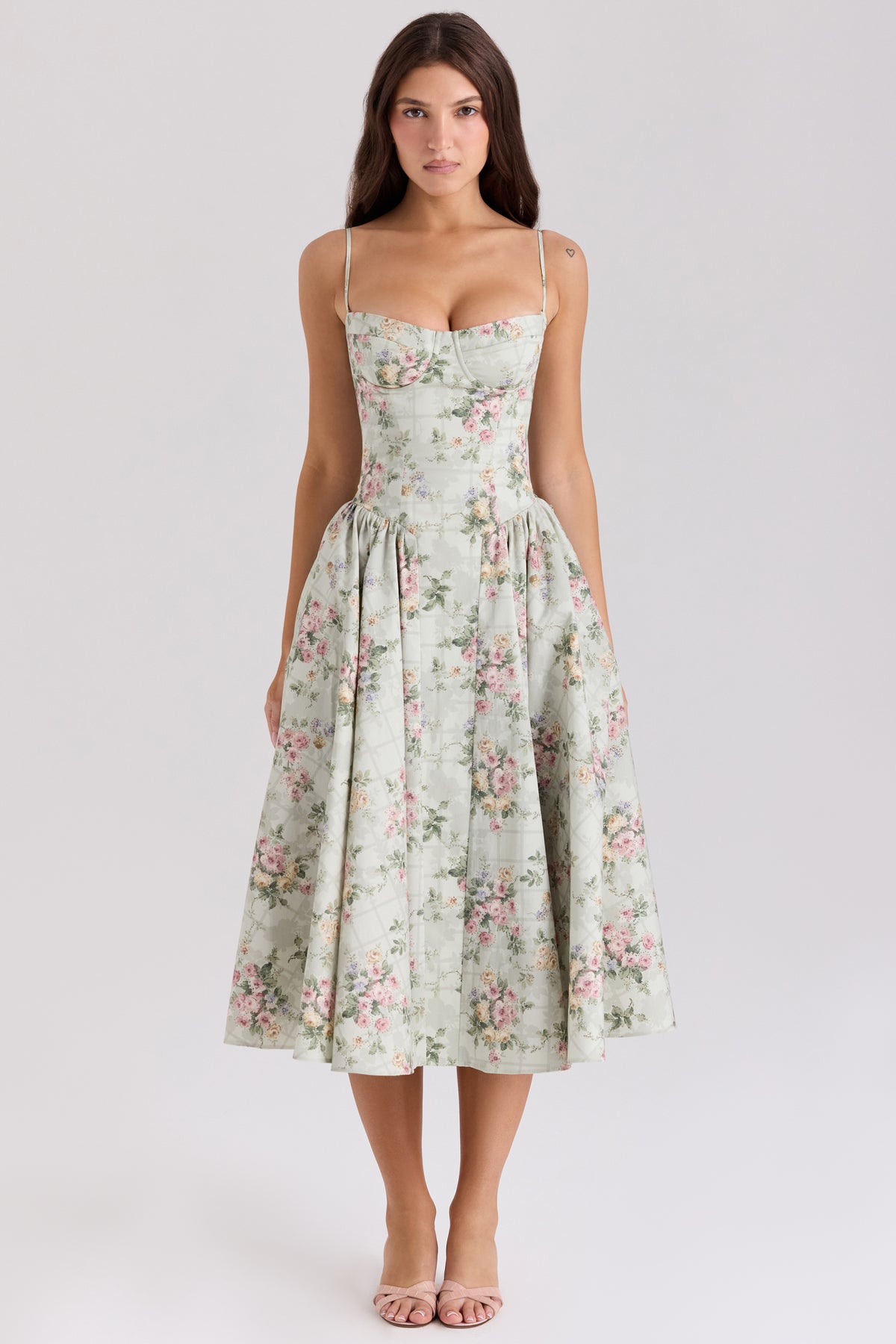 Samaria Sage Floral Print Cotton Midi Dress