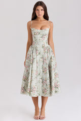 Samaria Sage Floral Print Cotton Midi Dress
