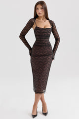 Gaia Black Lace Corset Midi Dress