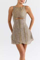 Mistress Rocks Printed Khaki Cutout Mini Dress - SALE