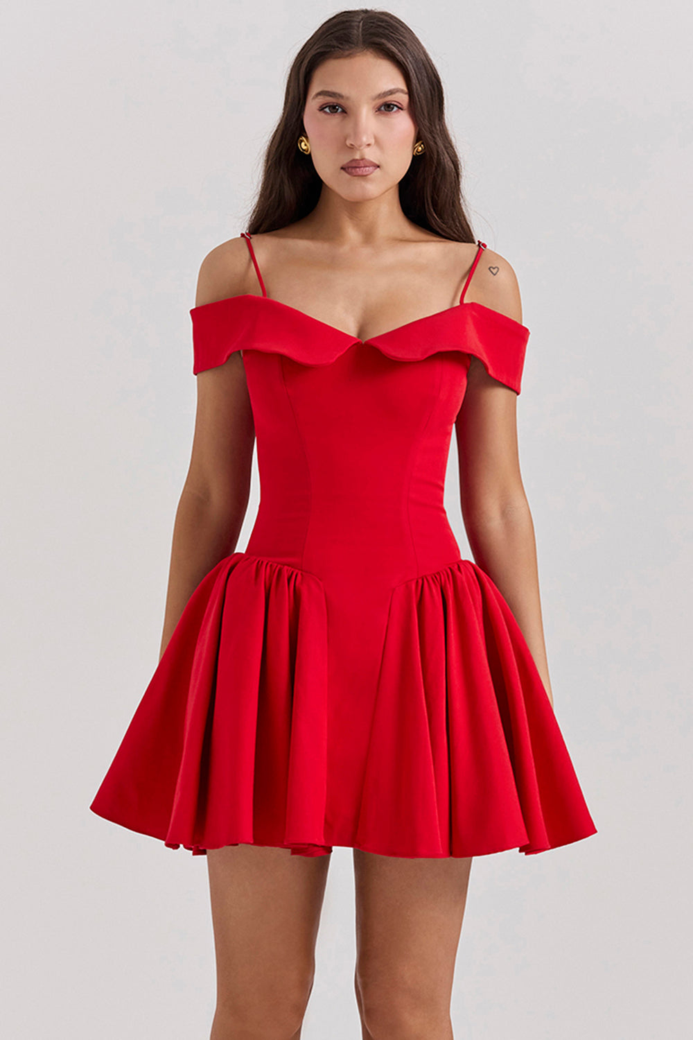 Elida Scarlet Off Shoulder Mini Dress
