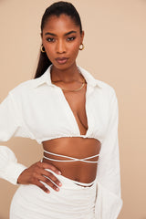 Iris Off White Wrap Around Cropped Shirt