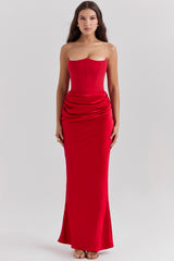 Persephone Scarlet Strapless Corset Maxi Dress