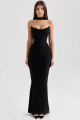 Cassidy Black Mesh Maxi Skirt with Fluted Hem