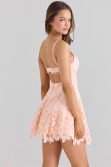 Isla Peach Scallop Lace Broderie Anglaise Mini Dress